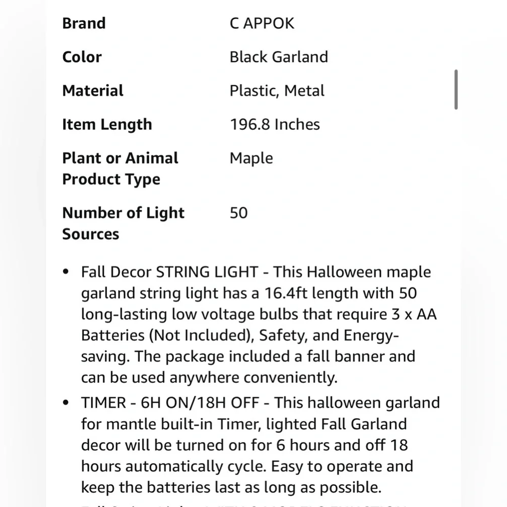 New! Autumn Maple Leaves Garland with LED Lights